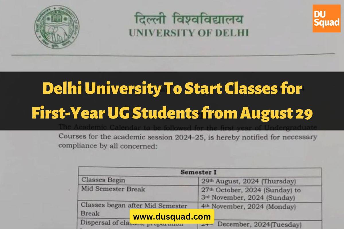 Delhi University To Start Classes for First-Year UG Students from August 29